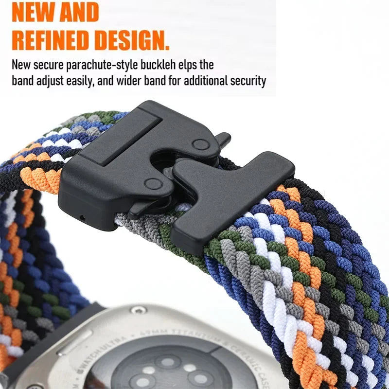 Geflochtenes Fallschirm-Nylonarmband mit Metallverschluss für Smartwatches