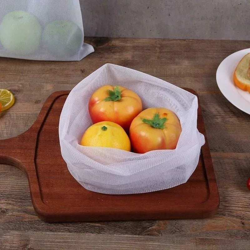 5 Stück wiederverwendbare Netzbeutel für Obst und Gemüse in der Küche