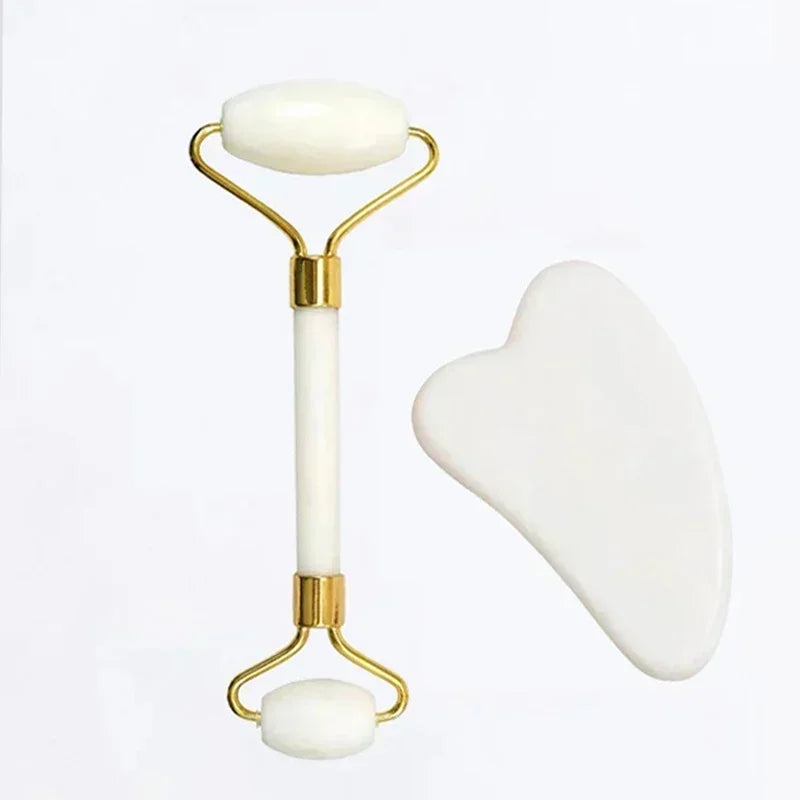 Natürlicher Jade Roller und Gua Sha Massagegerät für Gesicht und Körper