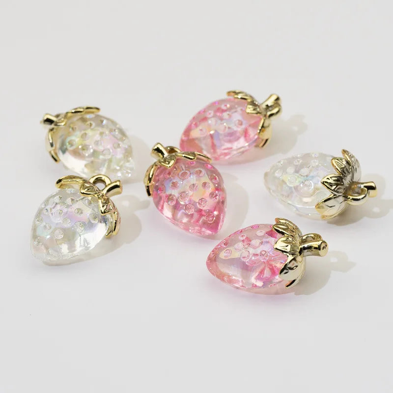 Rosa Erdbeere Charms 5er Set für DIY Schmuck Ohrring Armband