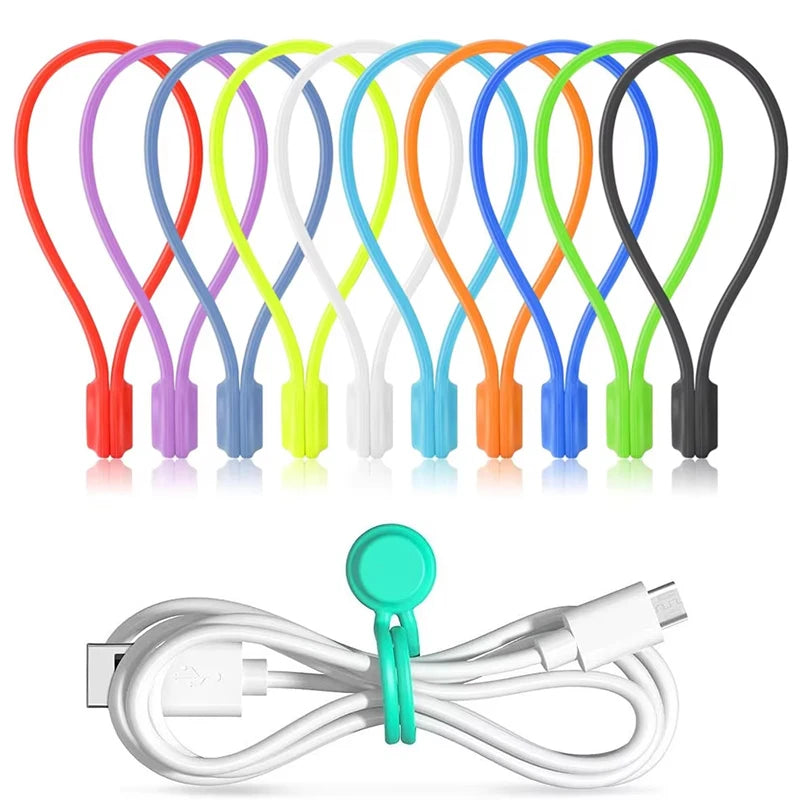 10x Wiederverwendbare Magnetische Kabelbinder Silikon Kabel Organizer