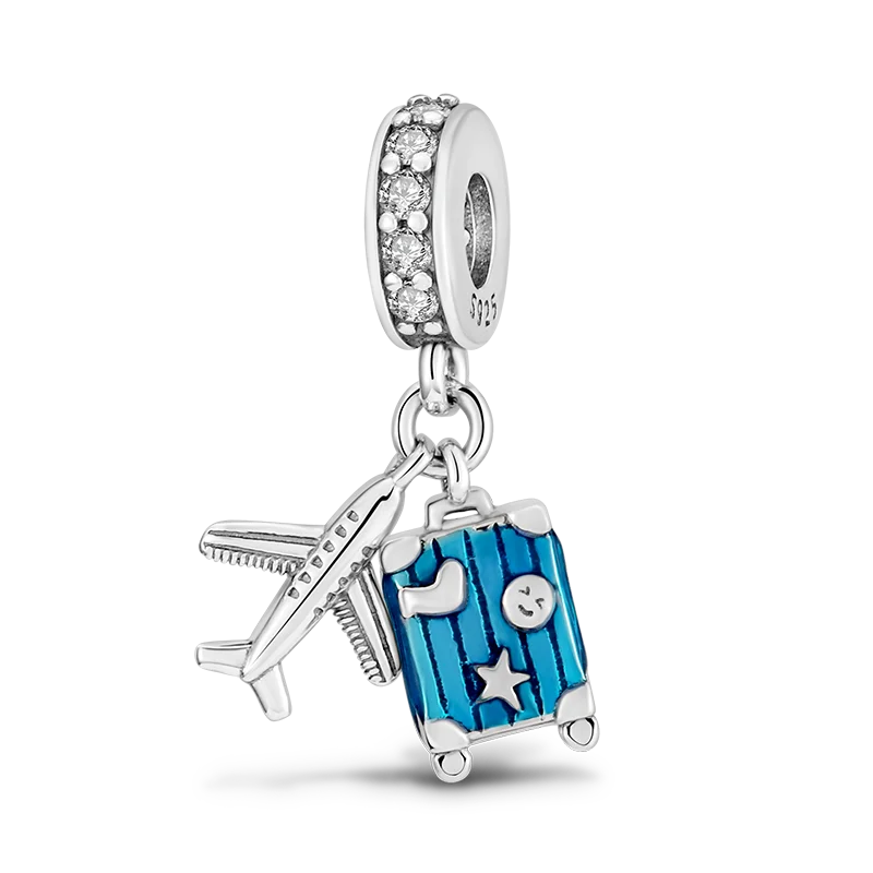 925 Sterling Silber Charm mit rosa Schmetterling - leuchtenden Glühwürmchen