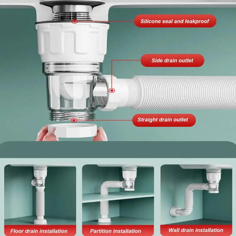 Flexibles Teleskop-Abflussrohr mit integriertem Geruchsschutz 29-95 cm