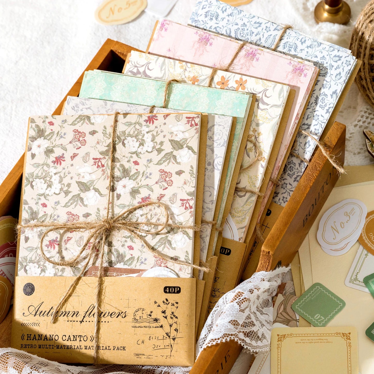 40 florale Vintage Papiere – Handgemacht - vielseitig für DIY - Scrapbooking