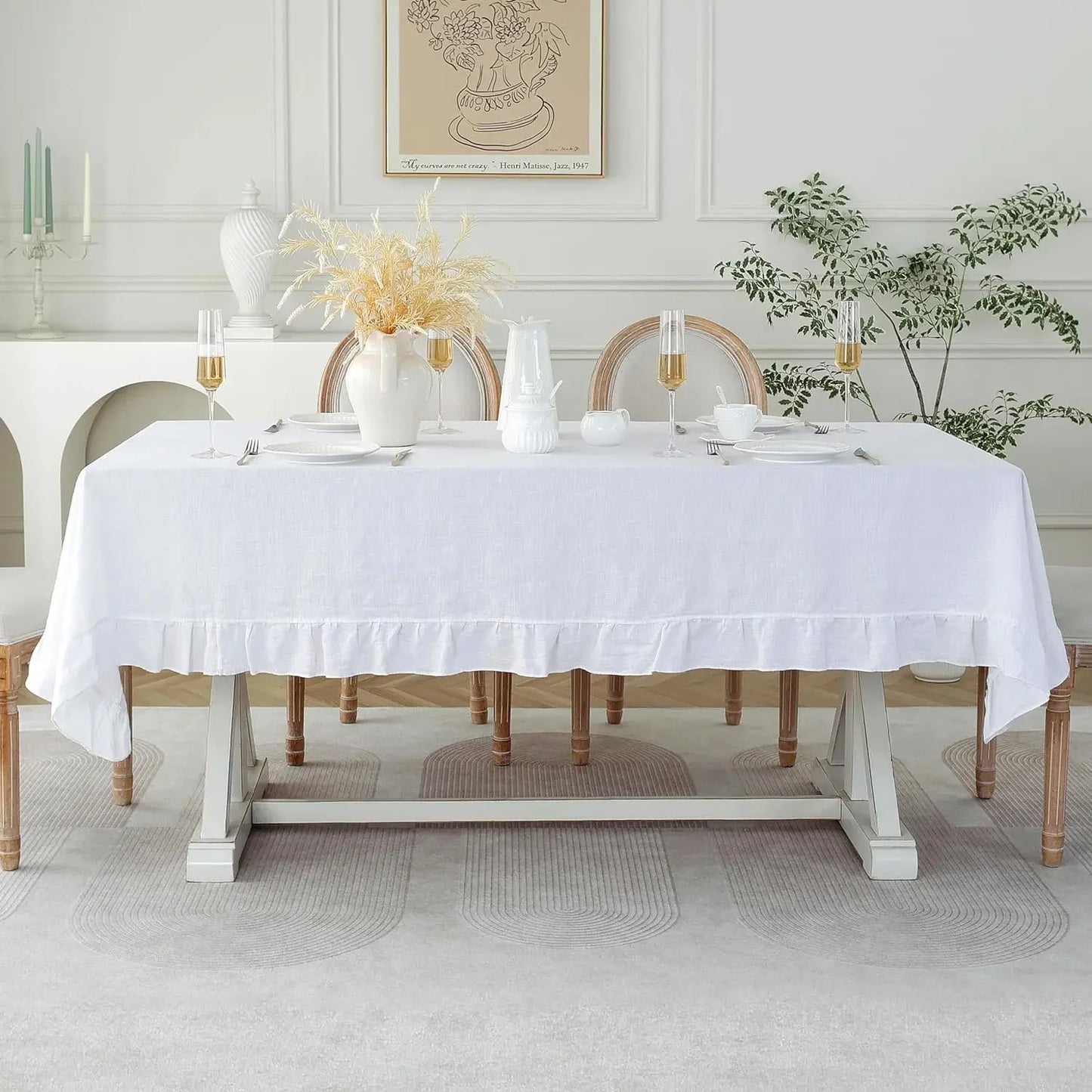 Retro Tischdecke aus Baumwolle mit Rüschen – Waschbar