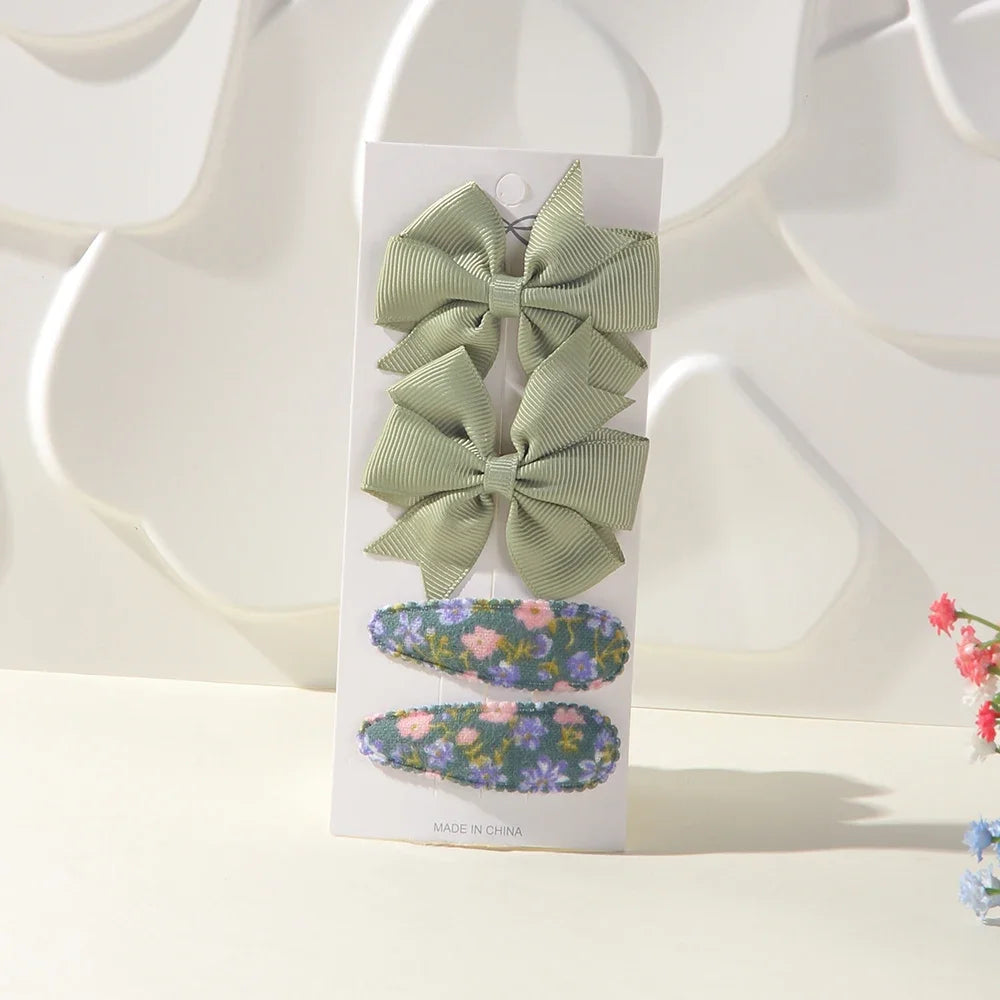 Bunte Haarklammern Set – 4-teilig, sichere Legierung - farbenfrohe Schleifen für Mädchen