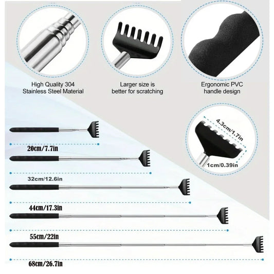 3-teiliges Edelstahl Rückenkratzer-Set – Ausziehbar - Ergonomisch für Entspannung