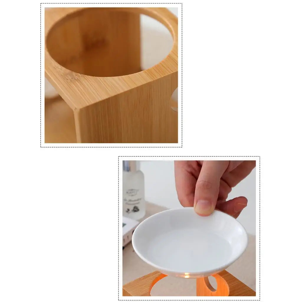 Keramik Kerzenhalter mit ätherischem Öl Brenner und Holzbasis