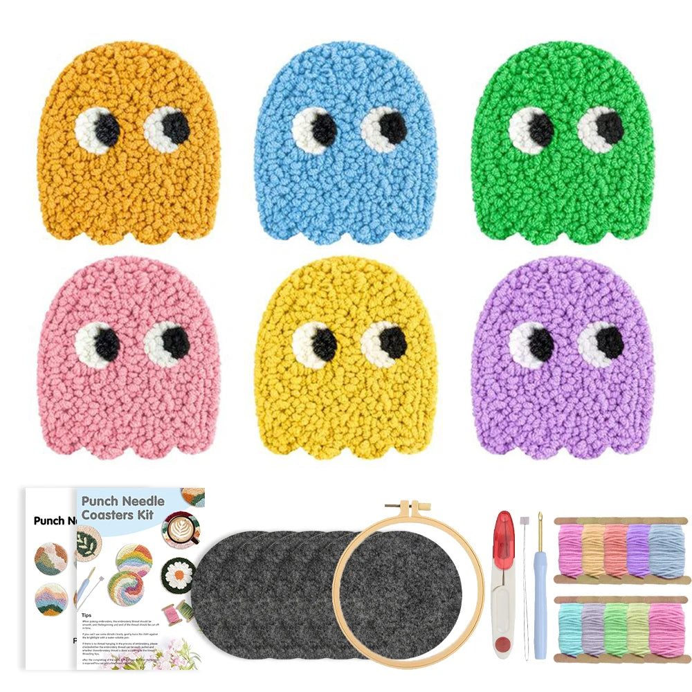 6-teiliges DIY Frosch Stanz-Nadel-Untersetzer-Set mit Filzgarnen