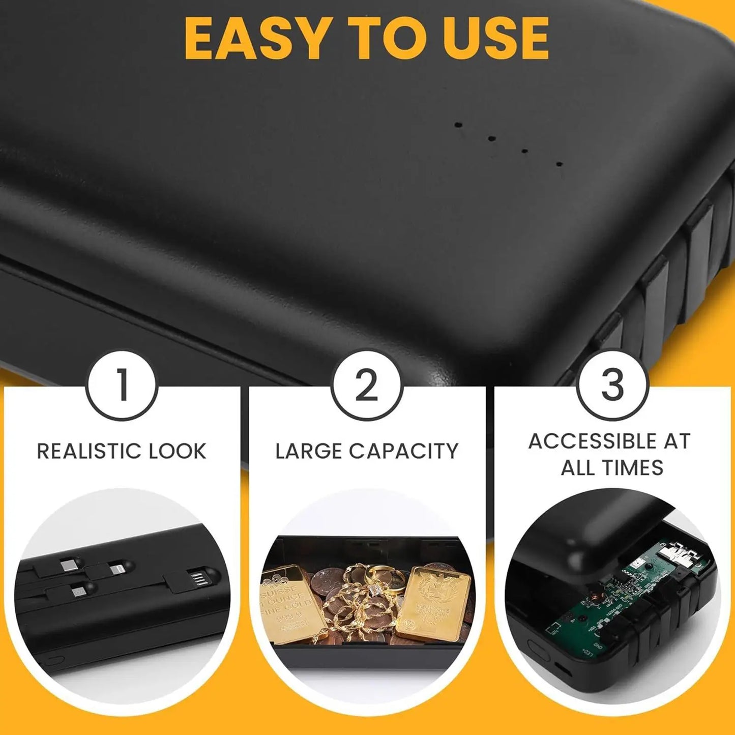 Versteckte Aufbewahrungsbox im Design einer Powerbank für Geld und Schmuck