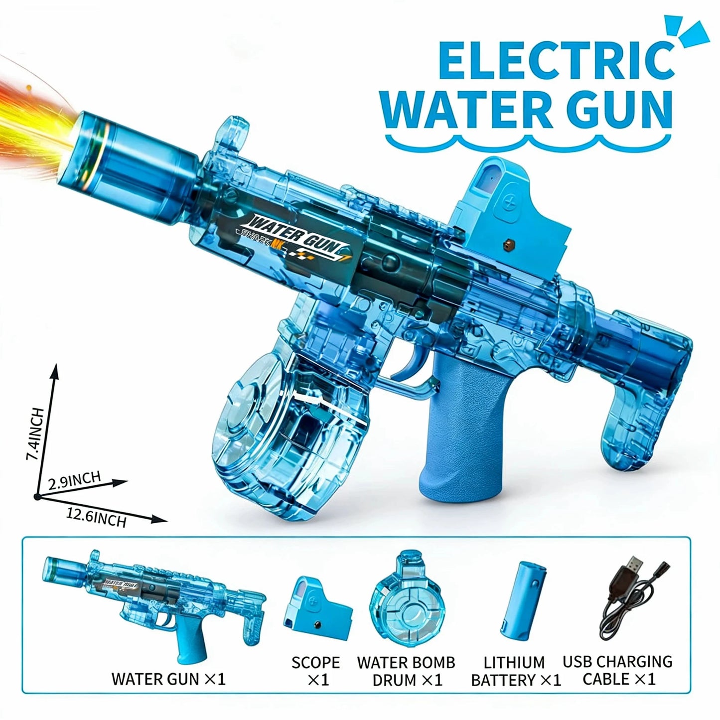 Elektrische Wasserpistole mit Rückstoß und Sensor-Licht