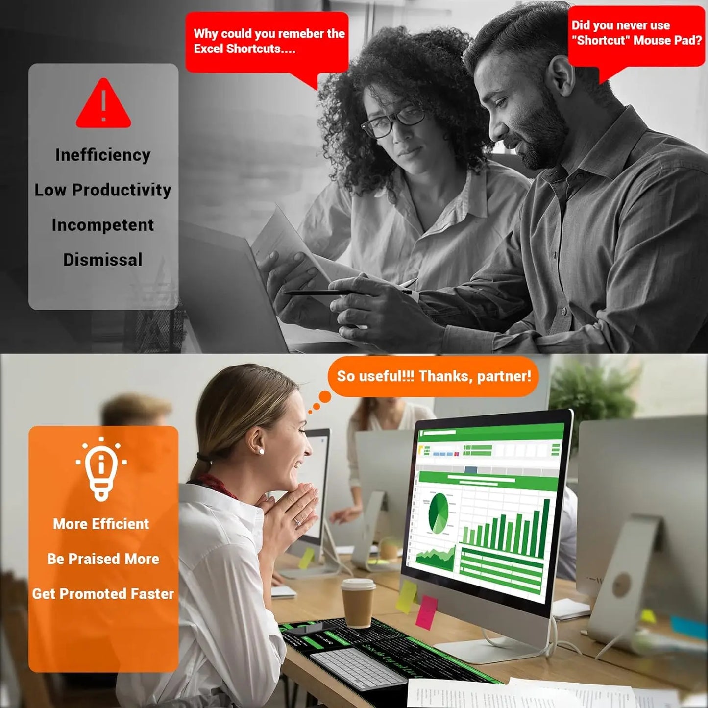 XL Excel Schreibtischunterlage mit Shortcut Mauspad und rutschfestem Design
