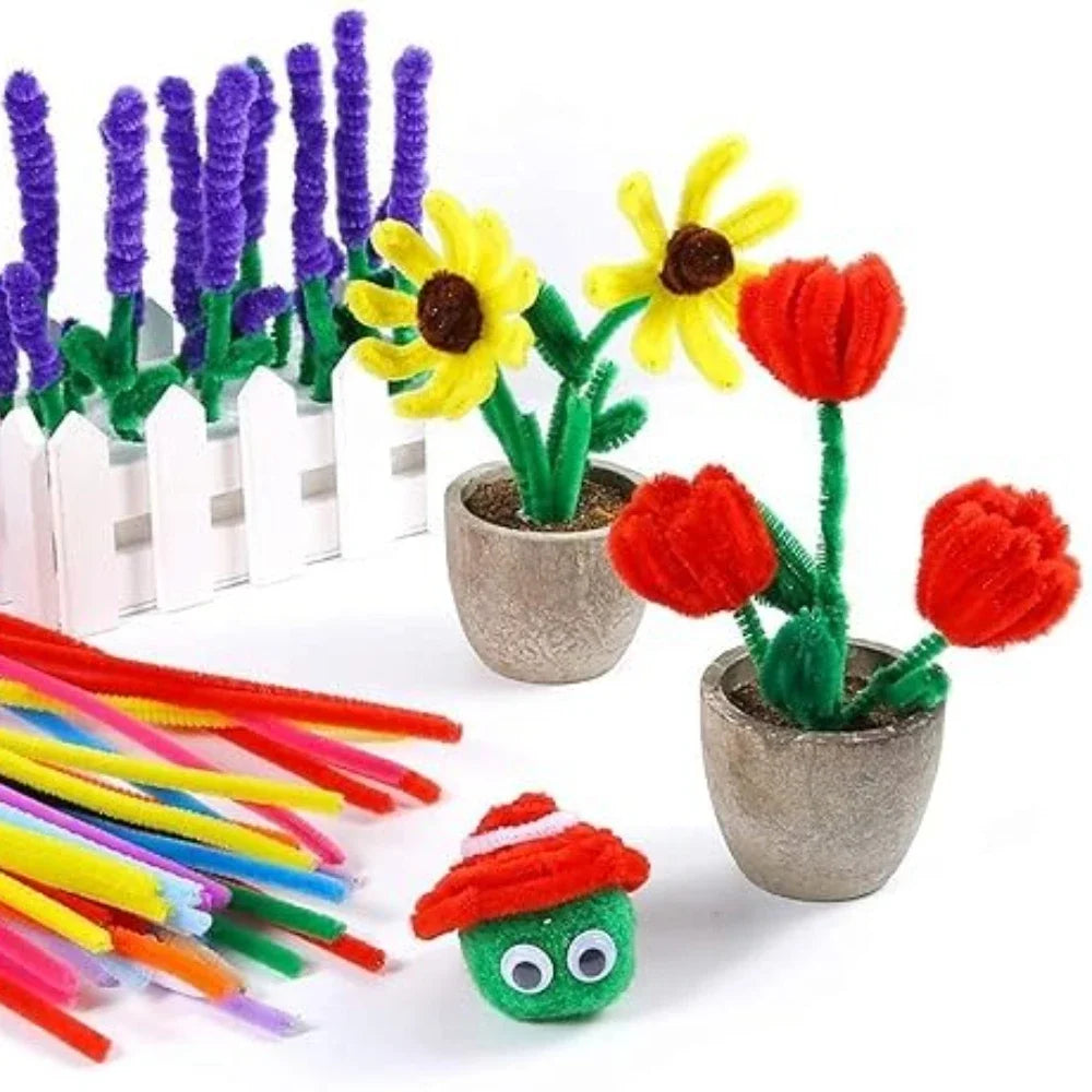 100-1500 bunte Plüsch-Drahtstangen für DIY Basteln und Dekoration