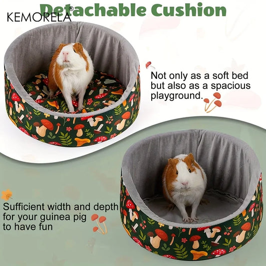 KEMORELA Gemütliches Meerschweinchenbett, weiches, waschbares Kuschelbett für kleine Haustiere mit dickem, abnehmbarem Polster, dunkelgrünes Pilzblattmuster-Yabubest - Home & More