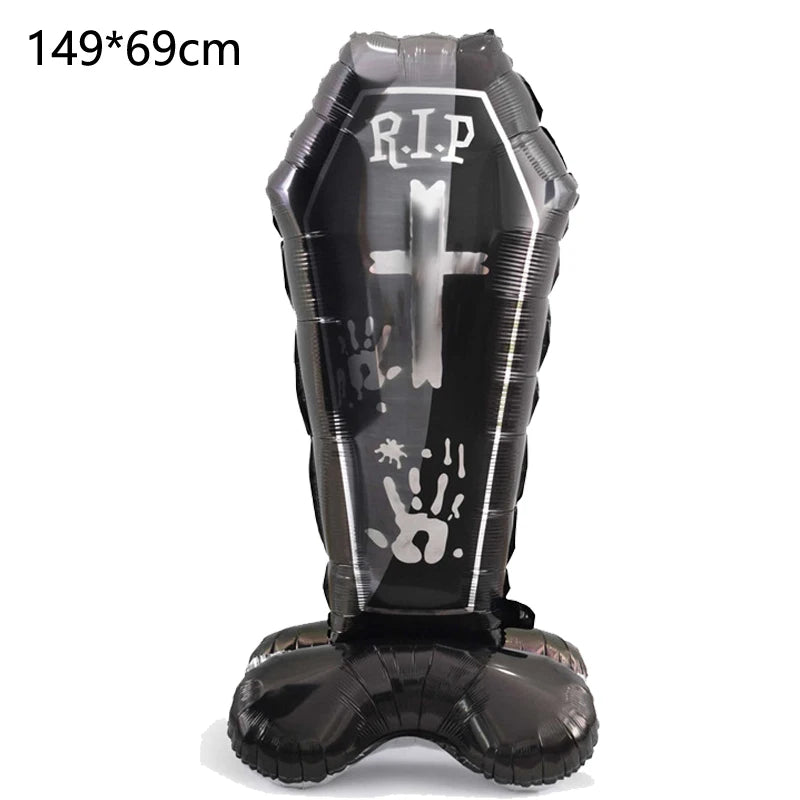 Großer Halloween-Stehballon mit Kürbis, Skeletten und Hexen für Partys