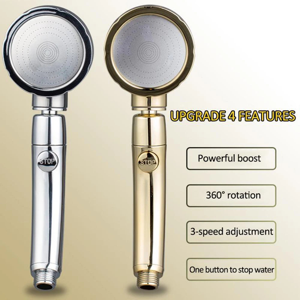 Luxuriöses Hochdruck-Duschkopf-Set Gold mit 3 Modi, Schlauch - Halter