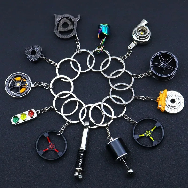 Robuster Edelstahl Schlüsselanhänger im Autoteile-Design – Perfektes Männergeschenk