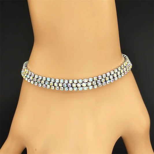 Drei Bunte Strass Armbänder Edelstahl Silber Farbe Verstellbar Damen