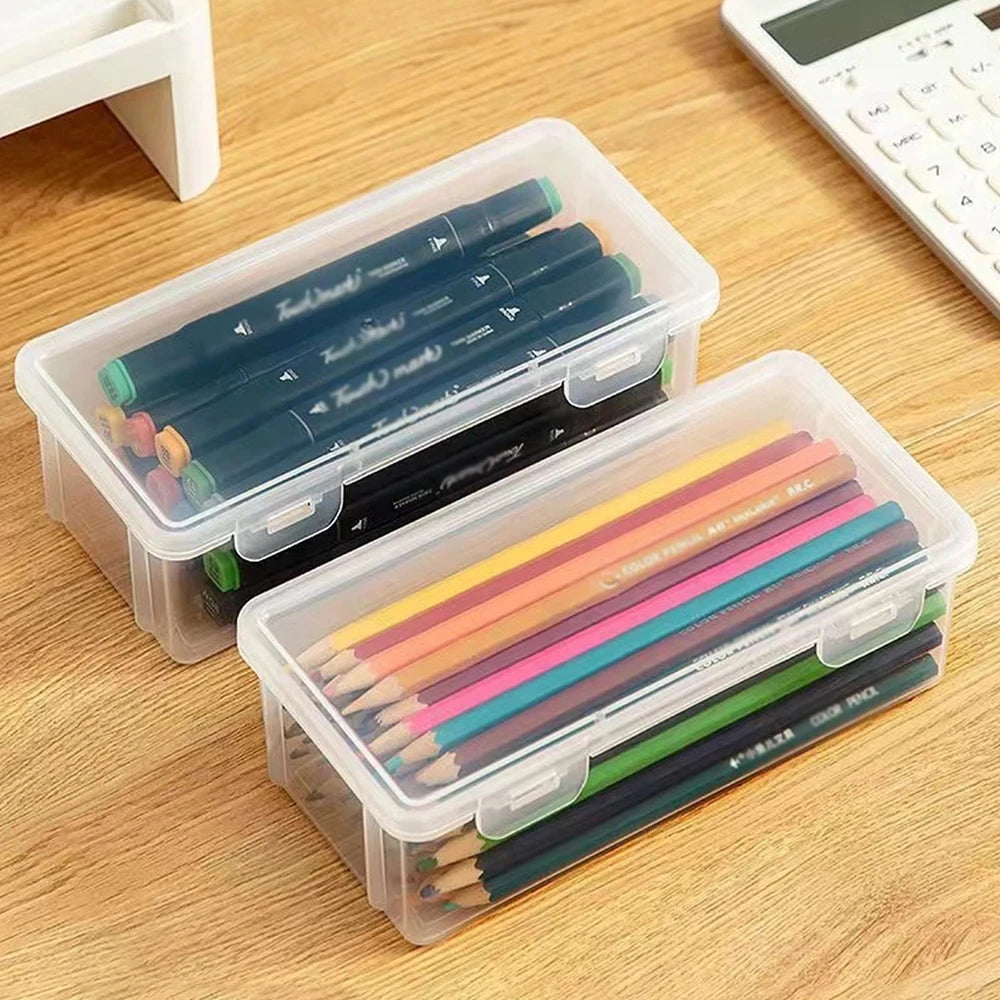 Große Transluzente Kunststoff Bleistiftbox Büro Schulbedarf Organizer Stapelbar
