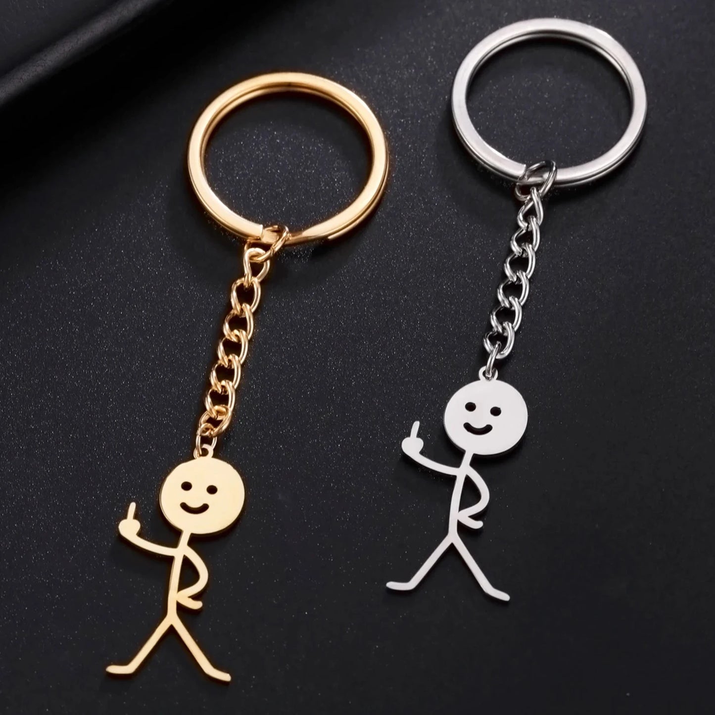 Frecher Edelstahl-Mittelfinger Stickman Schlüsselanhänger – minimalistischer Style