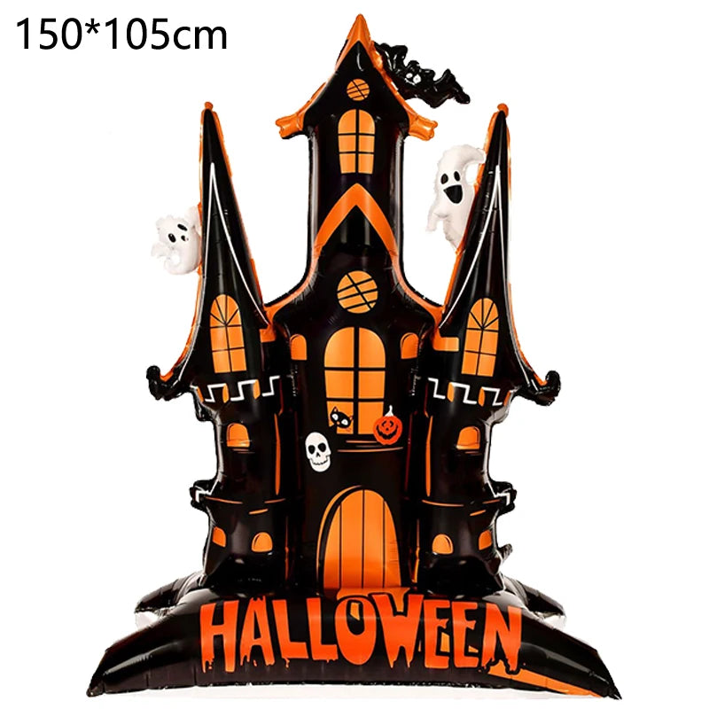Großer Halloween-Stehballon mit Kürbis, Skeletten und Hexen für Partys