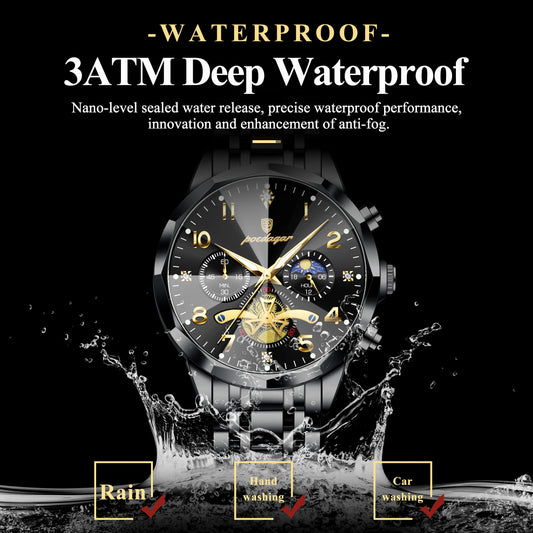 Wasserdichte Edelstahl Herrenuhr mit Chronograph und Leuchtfunktion-Yabubestshop