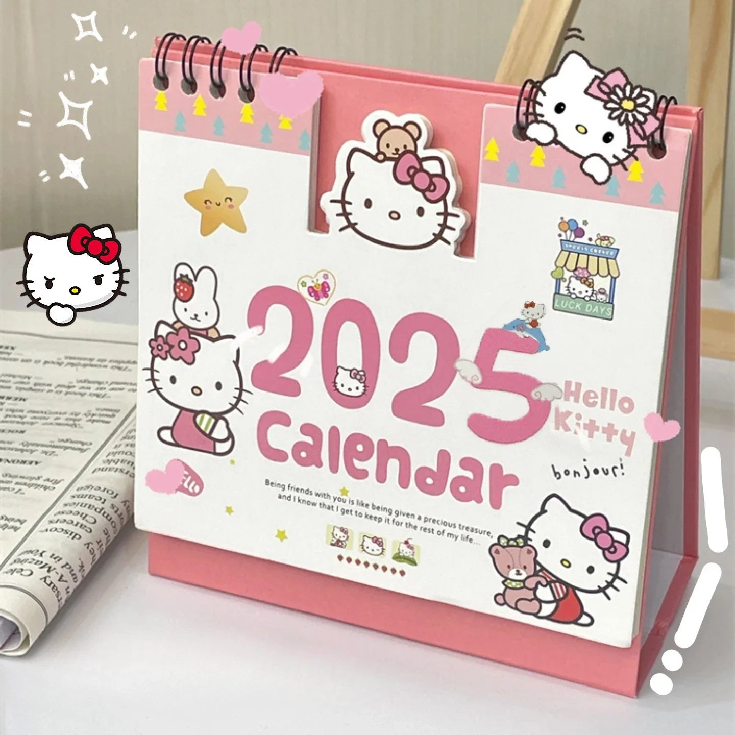 Charmanter 2025 Tischkalender mit kawaii Design und täglicher - monatlicher Planung