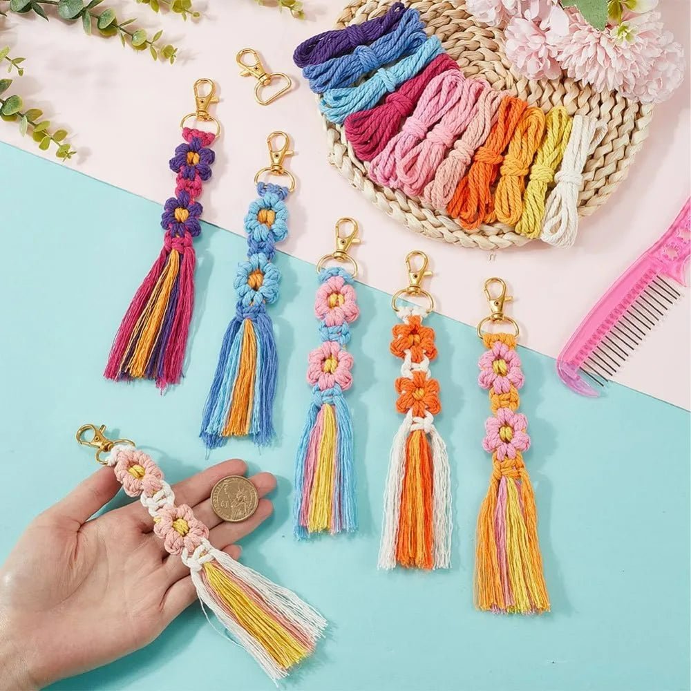 6 Sets Boho Makramee Schlüsselanhänger mit Quaste und Anleitung