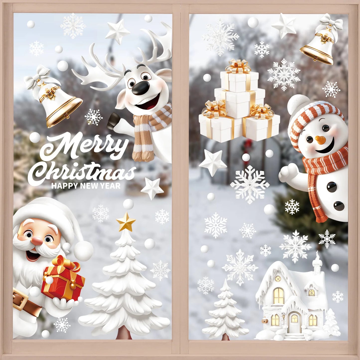 9-teiliges Weihnachts Fensteraufkleber Set mit Santa Claus, Rentier und Baum
