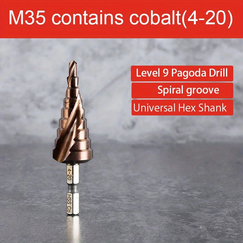Präzises Bohren in Metall: M35 Kobalt Stufenbohrer 4-32 mm mit Dreiecksschaft