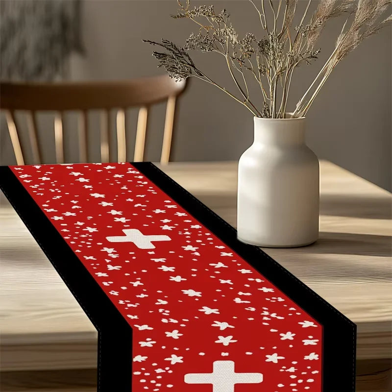 Roter Tischläufer aus Leinen wasserdicht schmutzabweisend für Esszimmer und Restaurant