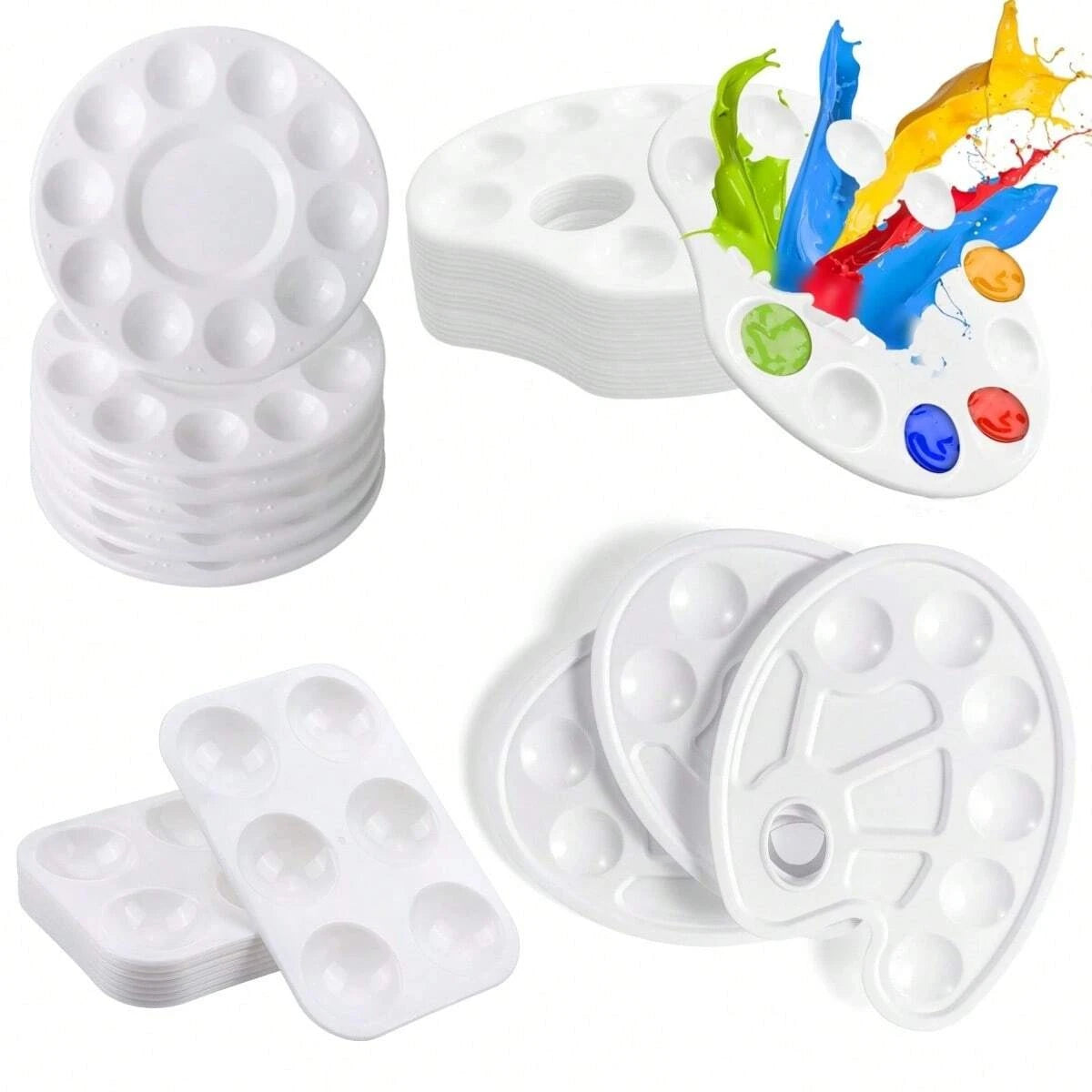 Vielseitiges 8er-Set weiße Kunststoff-Farbpaletten – ideal für Aquarell - DIY
