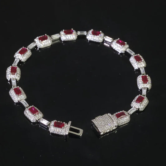 Rotes Edelstein Armband 7MM Messing Zirkon Hip Hop Style Unisex