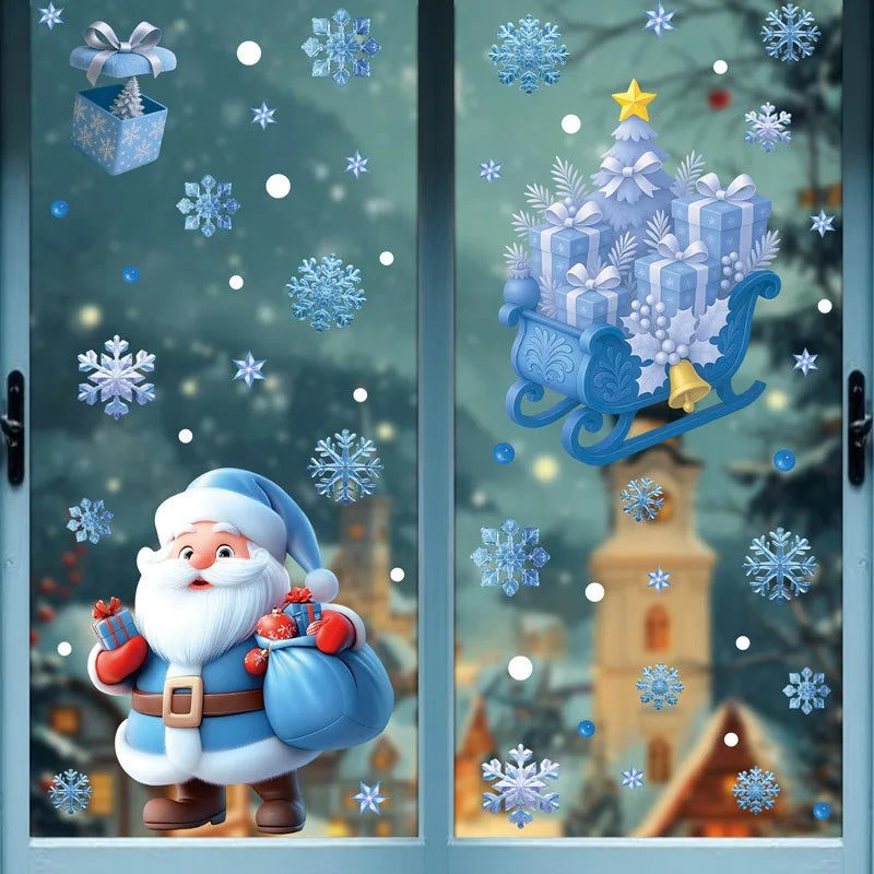 Weihnachten Fenster Aufkleber mit Schneemann Weihnachtsmann und Elch Motiven