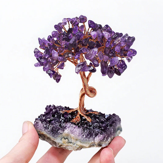 Amethyst Heilkristall Baum mit Sockel – Drahtgewickelte Steindekoration