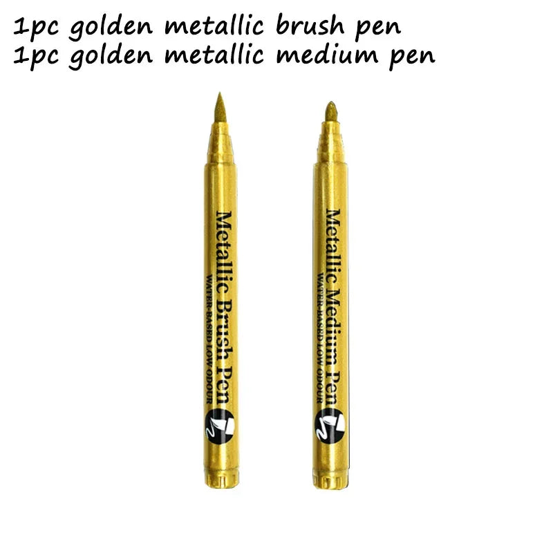 2er-Set Metall-Marker in Gold - Silber mit Spitze und Bürste, schnell trocknend