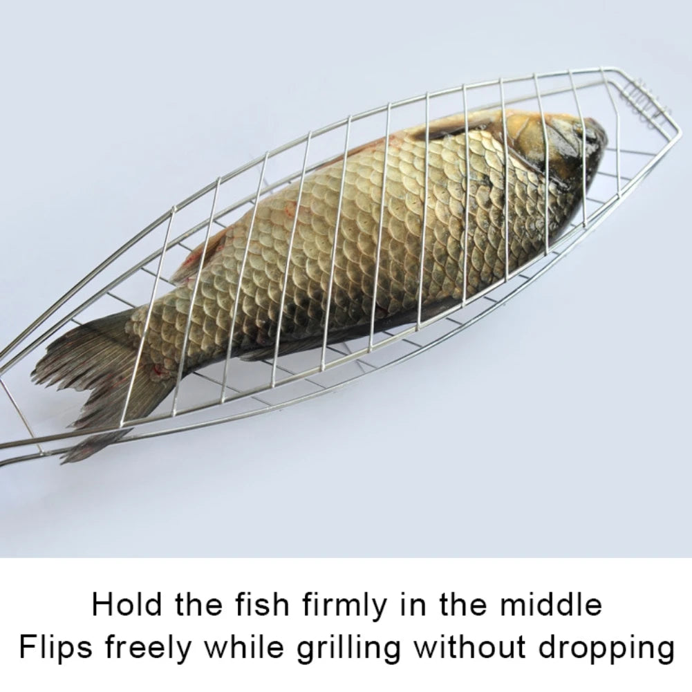 Antihaft-Fisch-Grillkorb 56x12 cm mit klappbarem Holzgriff – flexibel - sicher Grillen