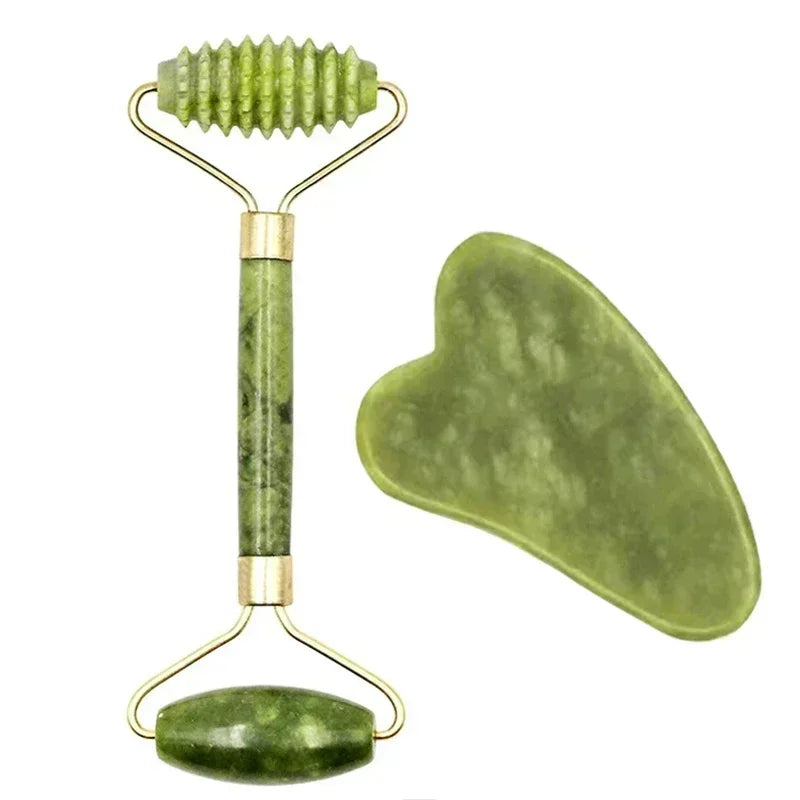 Natürlicher Jade Roller und Gua Sha Massagegerät für Gesicht und Körper