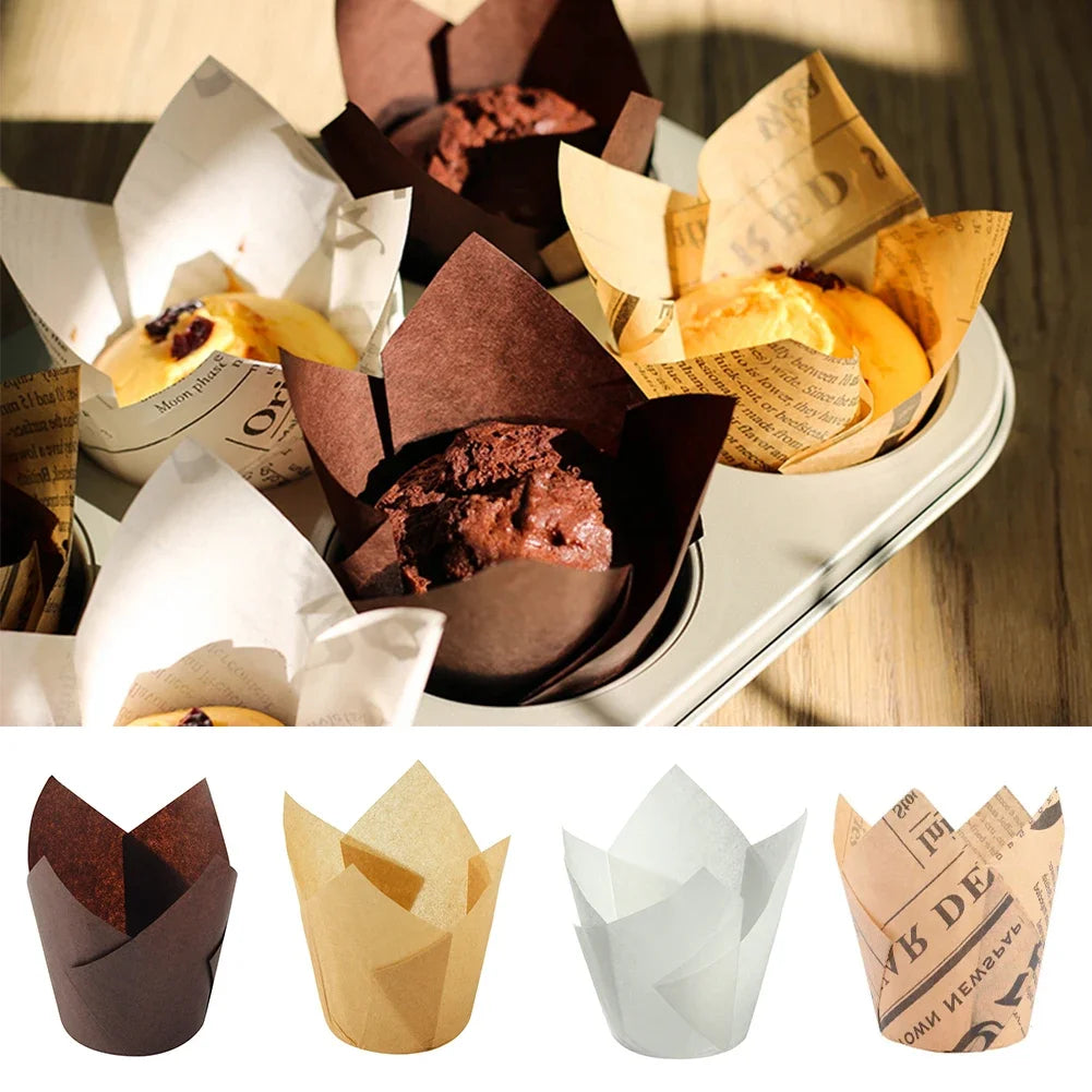50 Stück Tulpen-Muffinförmchen aus fettfestem Papier zum Backen