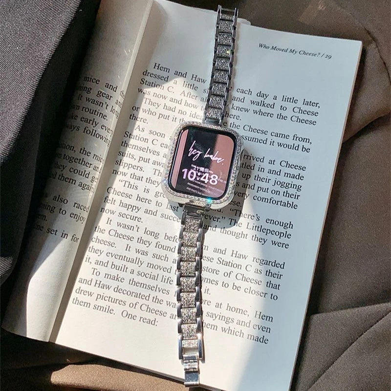 Glitzerndes Edelstahl-Metallarmband für Smartwatches Damen 38-49 mm