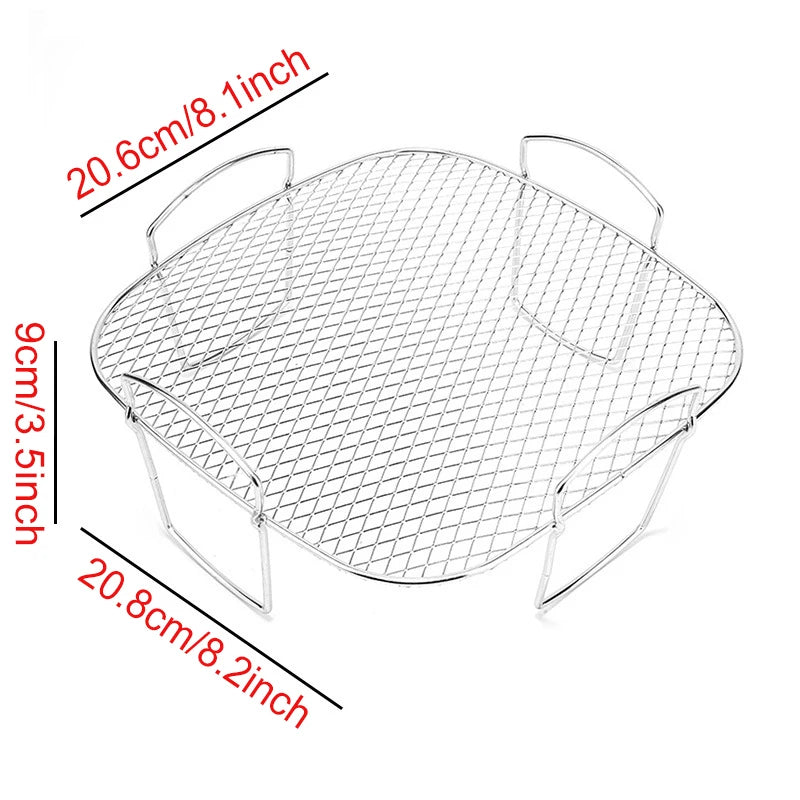 Robuster 3-fach Edelstahl Grillrost für Heißluftfritteusen – Quadratisch