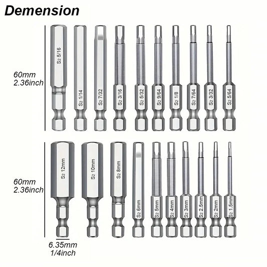 Magnetisches Hex Inbusschlüssel Bit Set aus S2 Stahl – Metrisch - Imperial, robust