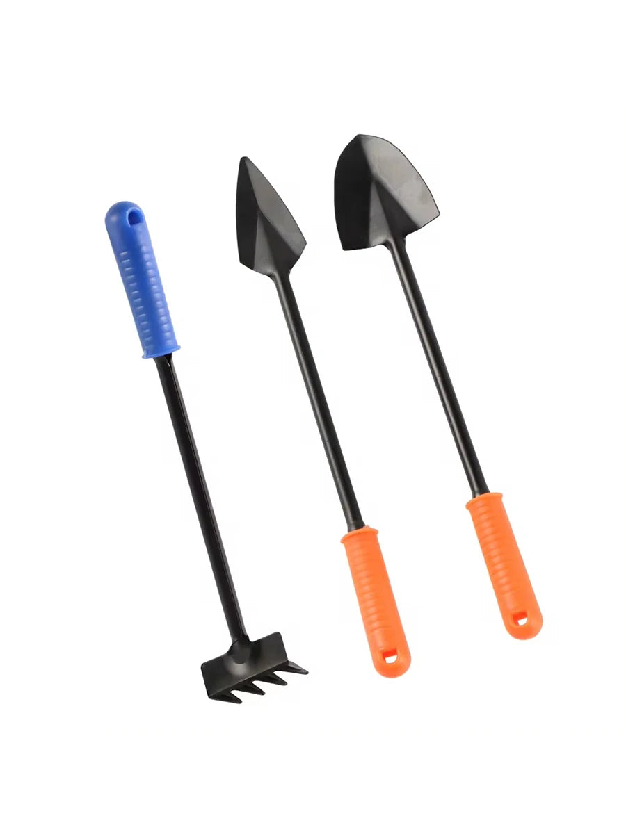 3-teiliges Gartengeräte-Set mit Schaufel, Rechen und Handkelle