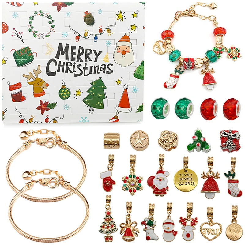 Überraschungs-Blindbox-Set mit 24 kreativen Adventsanhängern und Armbändern