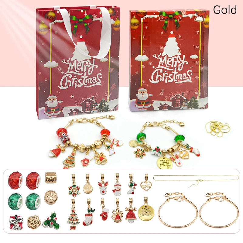 Überraschungs-Blindbox-Set mit 24 kreativen Adventsanhängern und Armbändern