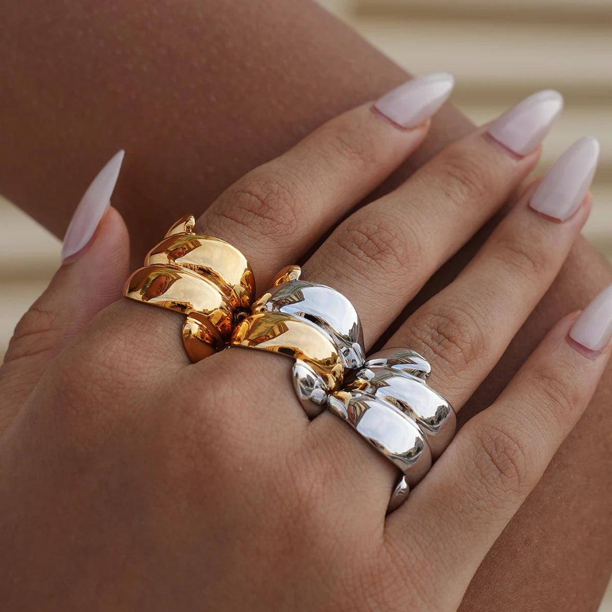 Verstellbare Unregelmäßige Ringe Set | Gold Silber Optik | Unisex Goth Punk Schmuck