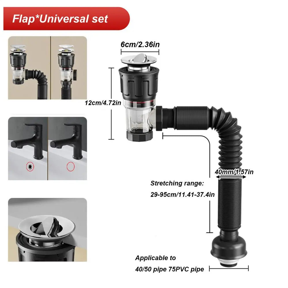 Flexibles Teleskop-Abflussrohr mit integriertem Geruchsschutz 29-95 cm