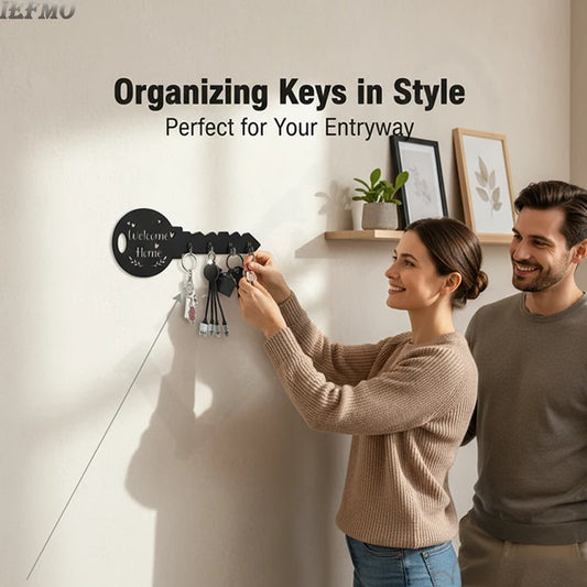 Rustikaler Vintage Schlüsselhalter aus Holz mit 5 Haken zur Wandmontage