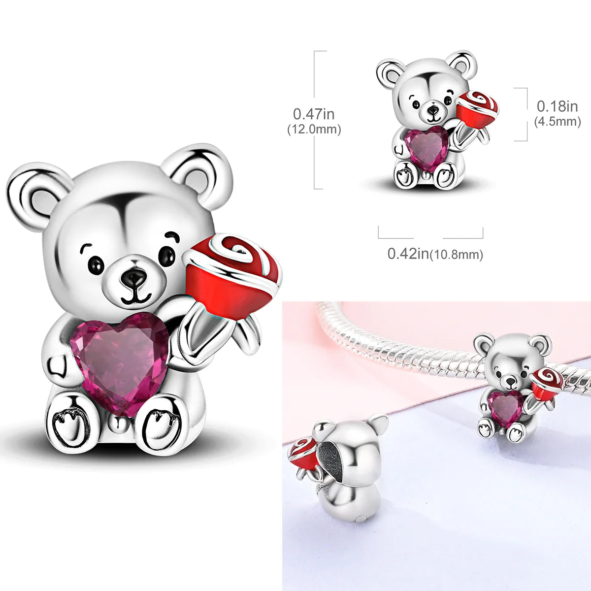 925 Sterling Silber Charm mit rosa Schmetterling - leuchtenden Glühwürmchen