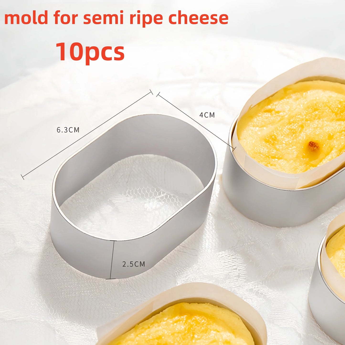 10er Set Edelstahl Backformen Oval Rund für Mousse Kuchen Gebäck